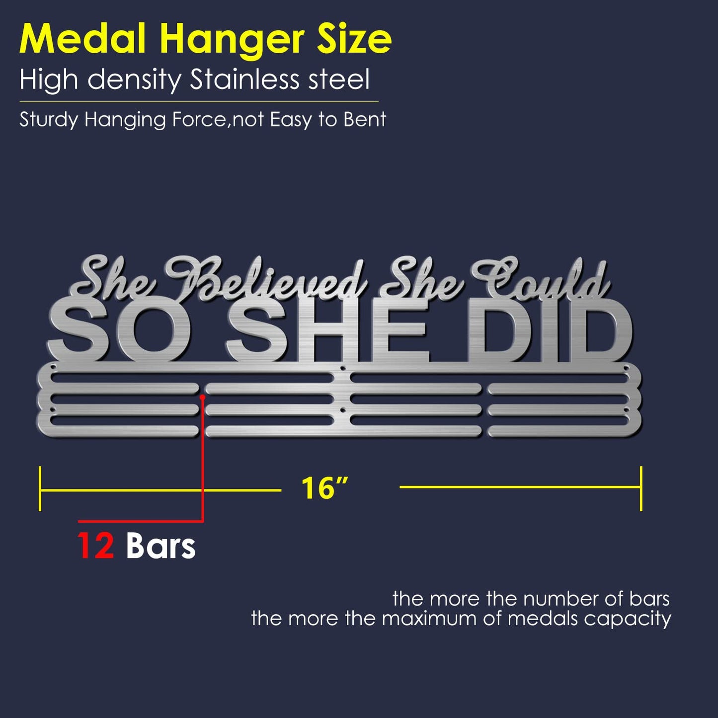 Lapetale Fashion Medal Hanger Holder Display Wall Rack Frame Shelf in 16" Long-Medal Hanger Awards Ribbon Cheer,Gymnastics,Soccer,Softball
