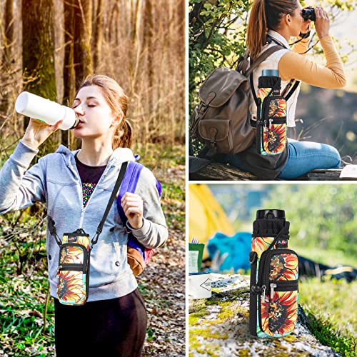 AUPET Water Bottle Sling Bag Sleeve Holder Carrier 25/32/40/64 oz,Insulated Crossbody Water Bottle Case Cover with Strap and Pockets for Men/Women Walking Hiking Camping (32oz, yellow leaves)