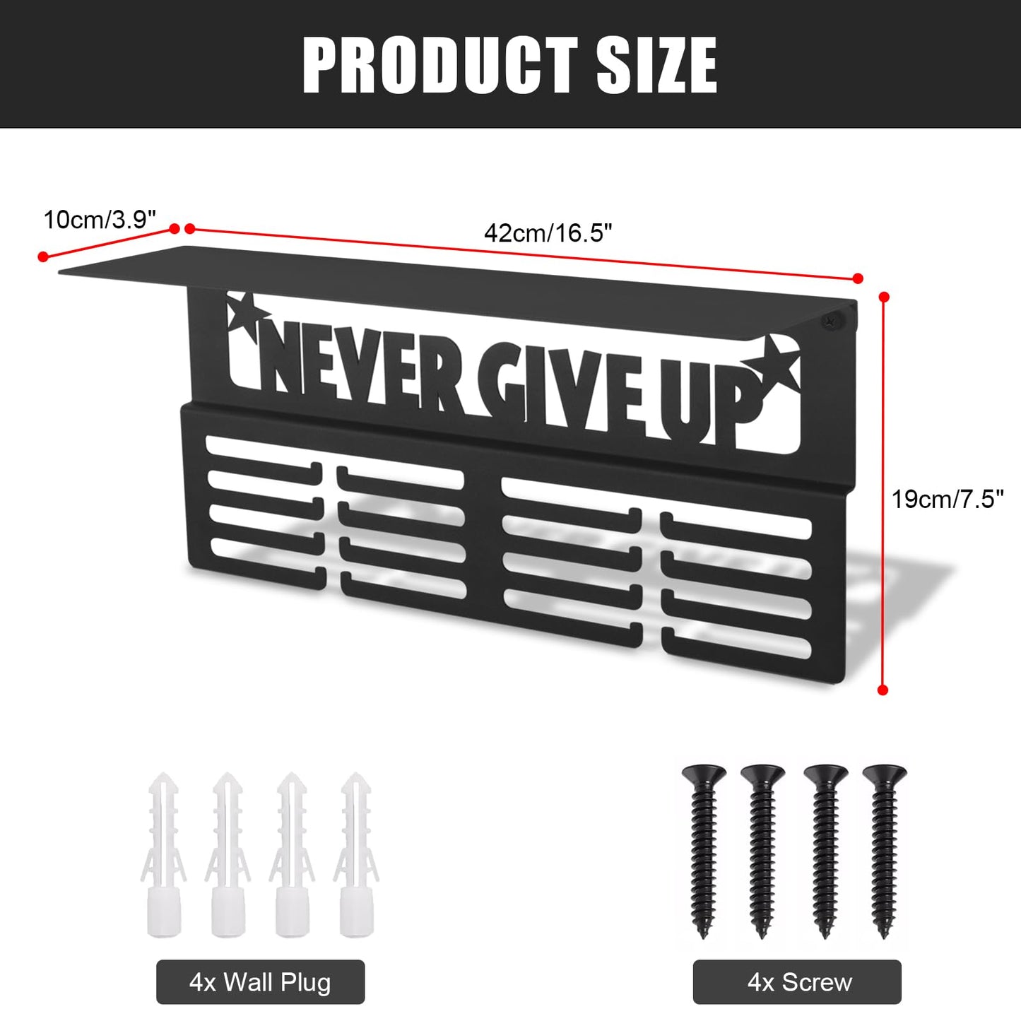 Takytao Medal Hanger Display with Trophy Shelf, Upgraded Sports Medal Holder Trophy Display Shelf Ribbon Holder Simple Wall Hanger with Motivational Words for Athletes and Youth