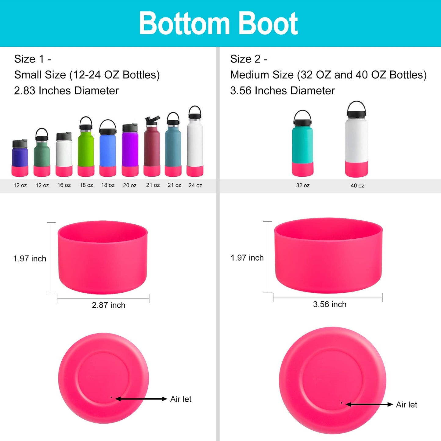 DBIW Boot for Hydro Flask 12-24 OZ Water Bottle/Stanley Tumbler, Bottom Boots for Hydroflask Sports Water Bottles, Silicone Bottom Cover Sleeve (Pink, Fits Stanley Cups + Hydro 12-24 oz)