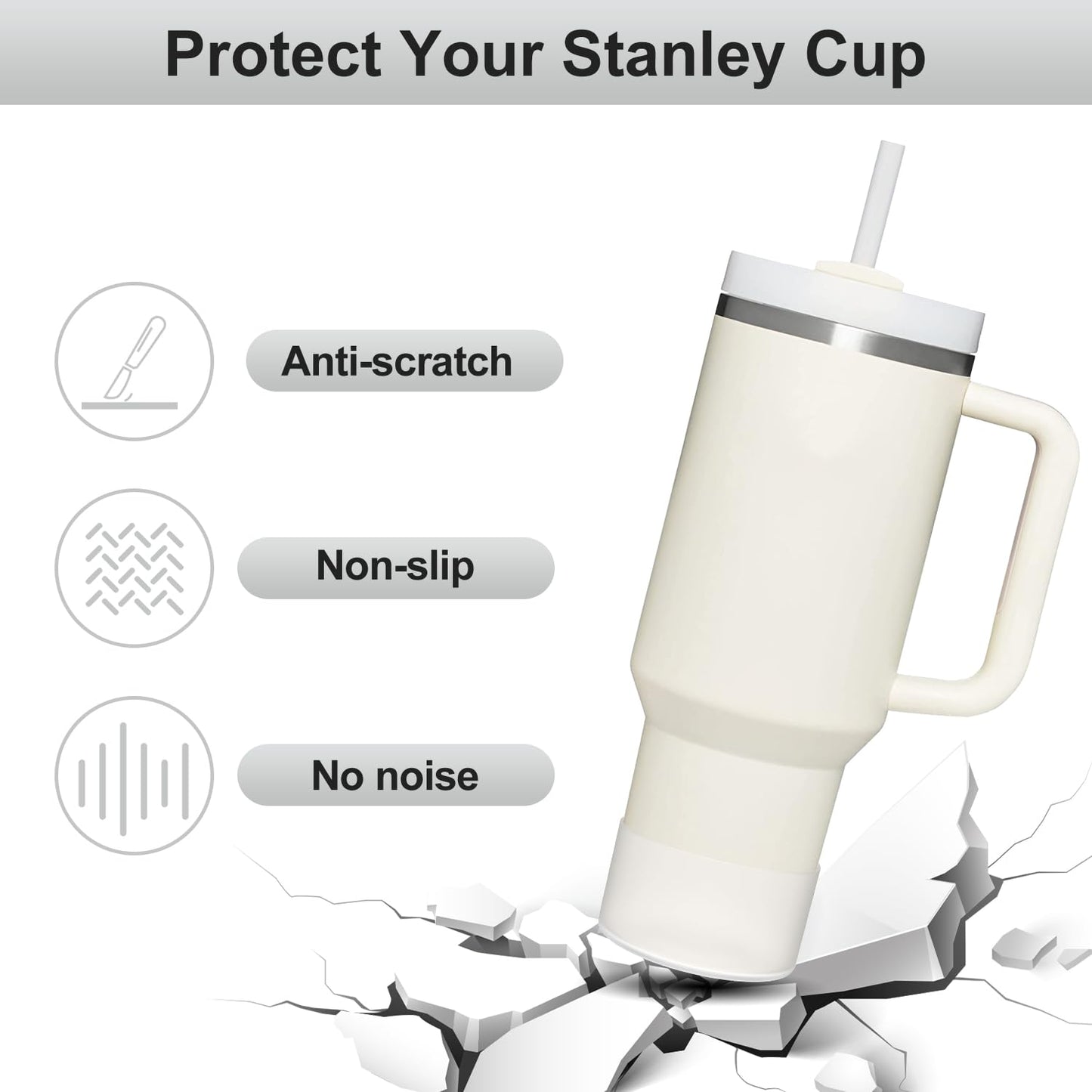 Affute Protective Silicone Boot for Stanley Quencher H2.0 40 30 20 oz & IceFlow Flip 30 20 oz, BPA Free Anti-Noise Anti-Scratch, Stanley Cup Protector Sleeve Cover Boot (Transparent)