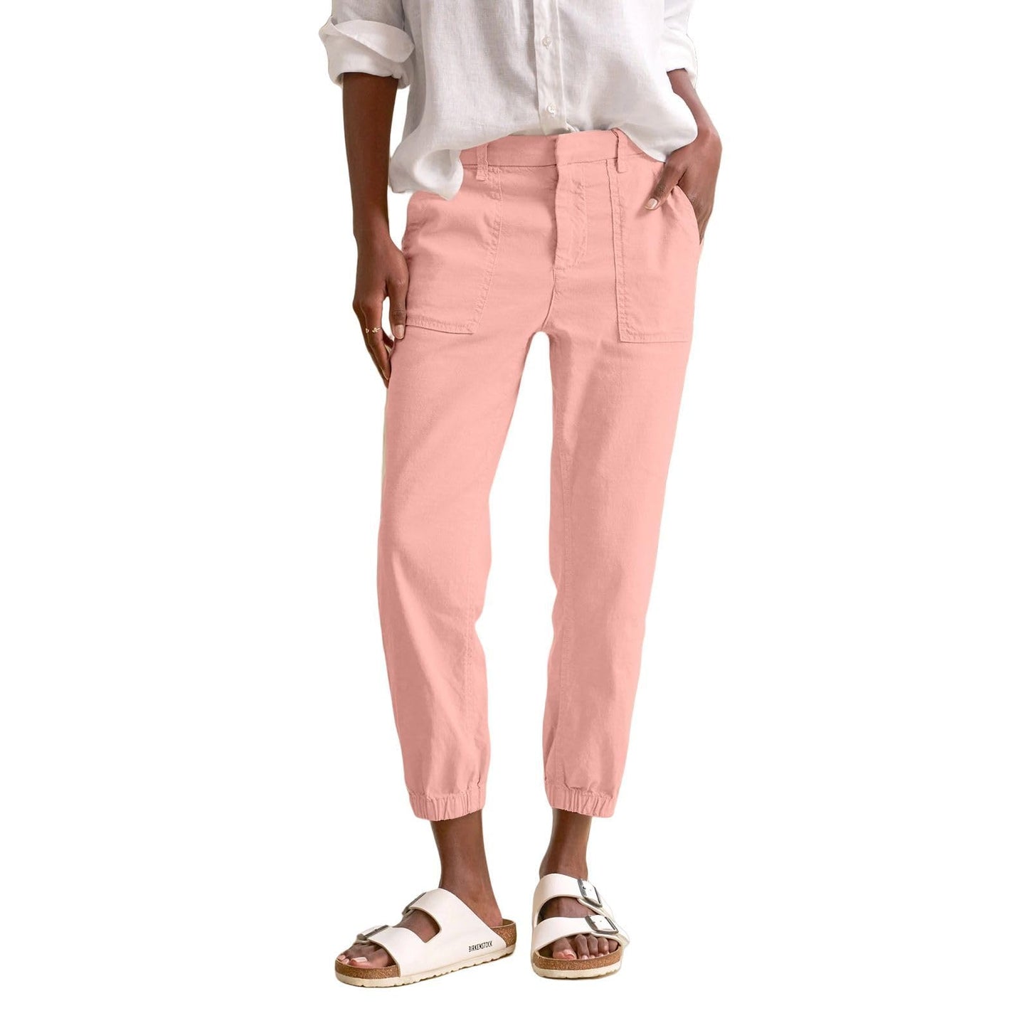Linen Joggers for Women Casual Cropped Linen Pants High Waisted Tapered Leg Jogger Pants with Pockets Utility Ankle Length Chino Pants Cinch Bottom Trousers Petite Harem Pants Baggy Jogger Scrubs