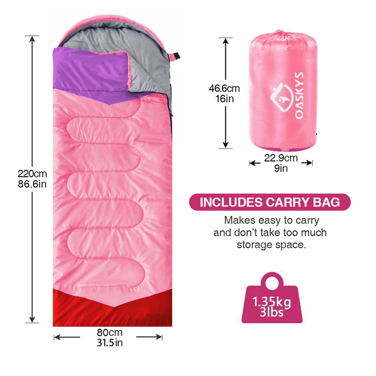 oaskys Camping Sleeping Bag - 3 Season Warm & Cool Weather - Summer Spring Fall Lightweight Waterproof for Adults Kids - Camping Gear Equipment, Traveling, and Outdoors
