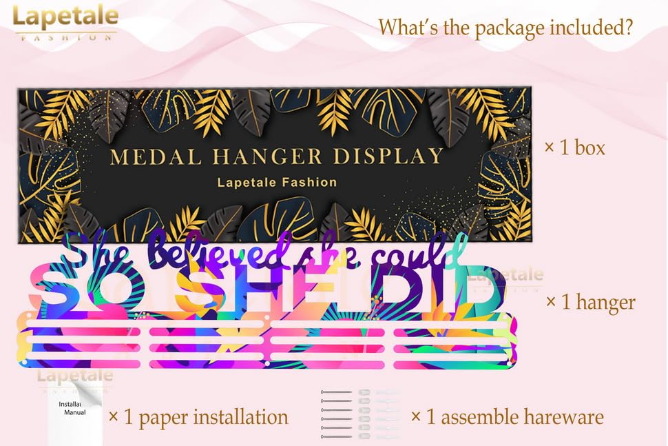 Lapetale Fashion Medal Hanger Holder Display Wall Rack Frame Shelf in 16" long-Medal Hanger Awards Ribbon Cheer,gymnastics,soccer,softball Holder Display Custom Rack for Sports Medals Easy to Install