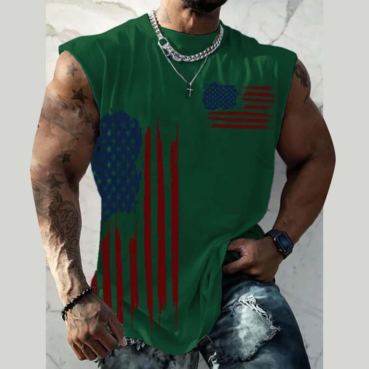 Generic Sleeveless American Flag Shirts for Men Patriotic Shirts Sleeveless T Shirts 4Th of Julys Tanks Muscle Shirts for Men Graphic, X-Large, Green-d