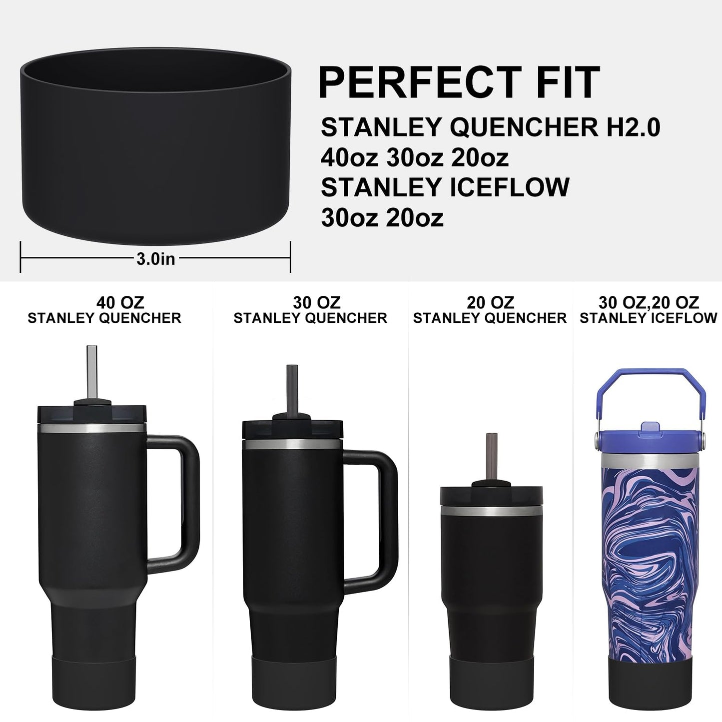 Affute Protective Silicone Boot for Stanley Quencher H2.0 40 30 20 oz & IceFlow Flip 30 20 oz, BPA Free Anti-Noise Anti-Scratch, Stanley Cup Protector Sleeve Cover Boot (Black)