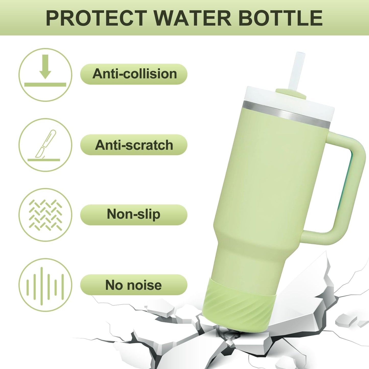 Affute Protective Silicone Boot for Stanley Quencher H2.0 40 oz & IceFlow Flip 20 oz 30 oz and hydroflask 12-24 oz, Anti-Slip Bottle Bottom Sleeve Cover (Citron)