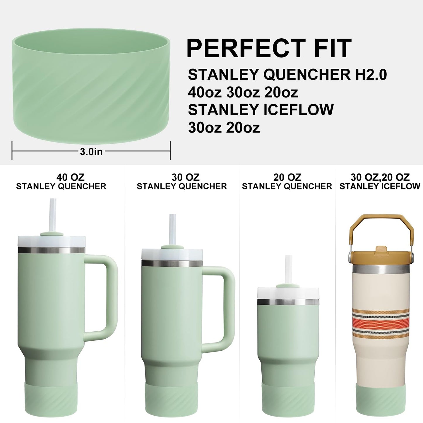 Affute Protective Silicone Boot for Stanley Quencher H2.0 40 oz & IceFlow Flip 20 oz 30 oz and hydroflask 12-24 oz, Anti-Slip Bottle Bottom Sleeve Cover (Matcha Cream)