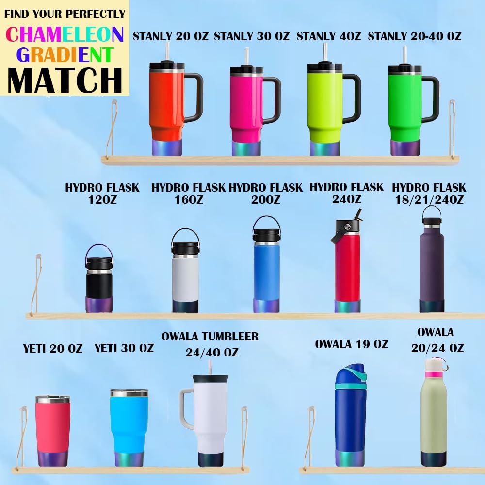 New Chameleon Gradient Matte Luster Silicone Boot Sleeve for Owala 24oz for Stanley/Simple Modern 20-40oz and More Bottles with 2.8-3in Base Anti Slip Bottom Straw Cover Protector (Obsidian)