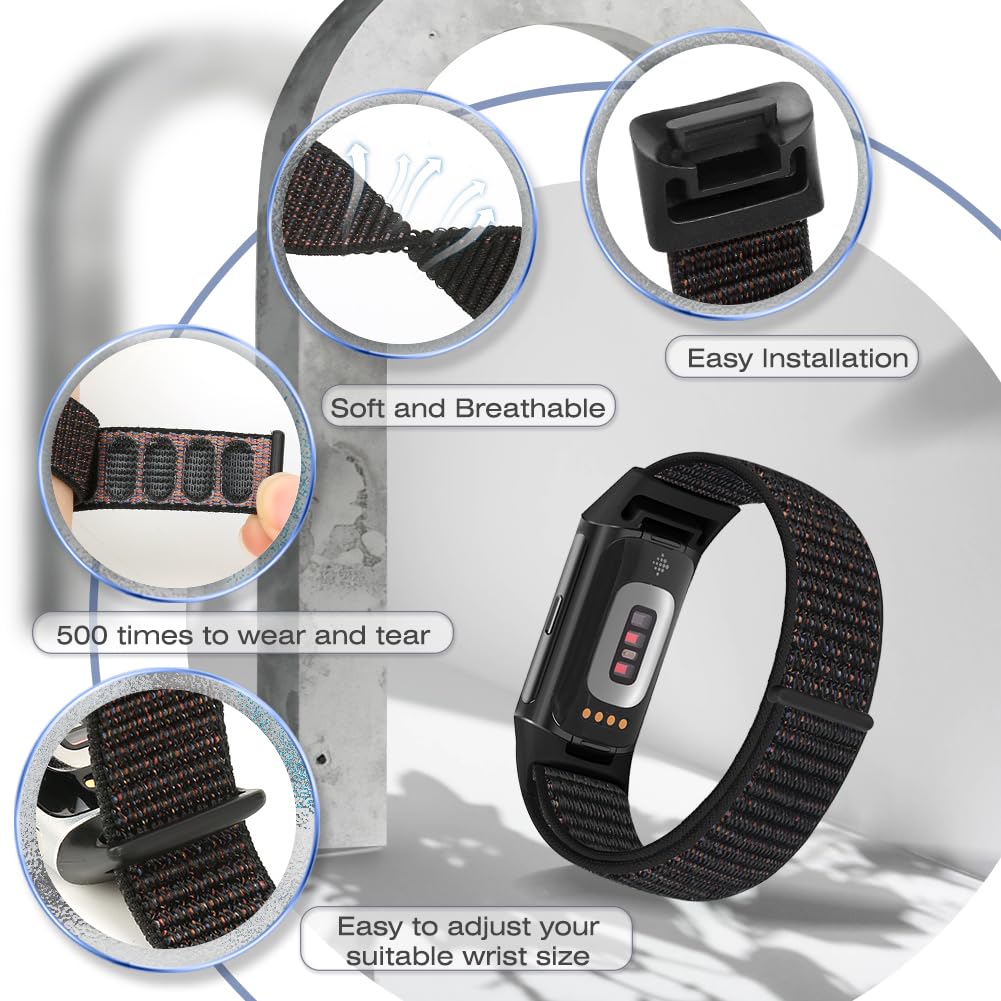 AVOD Sport Loop Nylon Watch Bands Only Compatible with Charge 6/Charge 5, Adjustable Breathable Replacement Soft Nylon Loop Wristband Accessories for Women Men for Charge 6/Charge 5