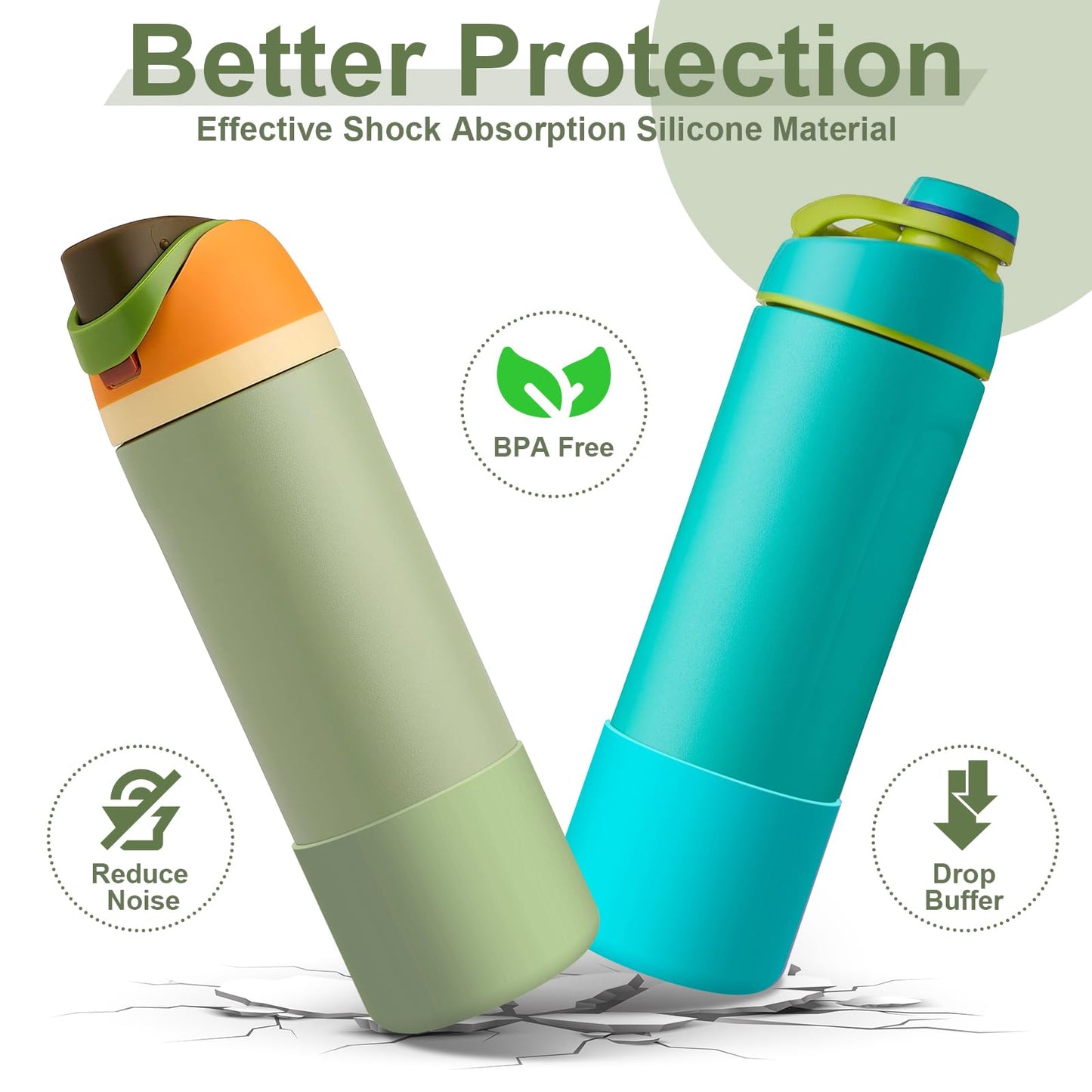 Alwenid 2PCS Silicone Water Bottle Boot for Owala 24 Oz, Anti-Slip Protective Sleeve Bottom Bumper Protector for FreeSip, Twist, and Flip Stainless Steel Water Bottles (Mint)