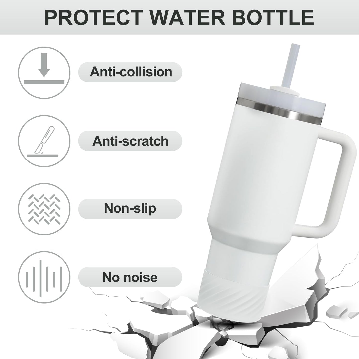 Affute Protective Silicone Boot for Stanley Quencher H2.0 40 oz & IceFlow Flip 20 oz 30 oz and hydroflask 12-24 oz, Anti-Slip Bottle Bottom Sleeve Cover (Frost)