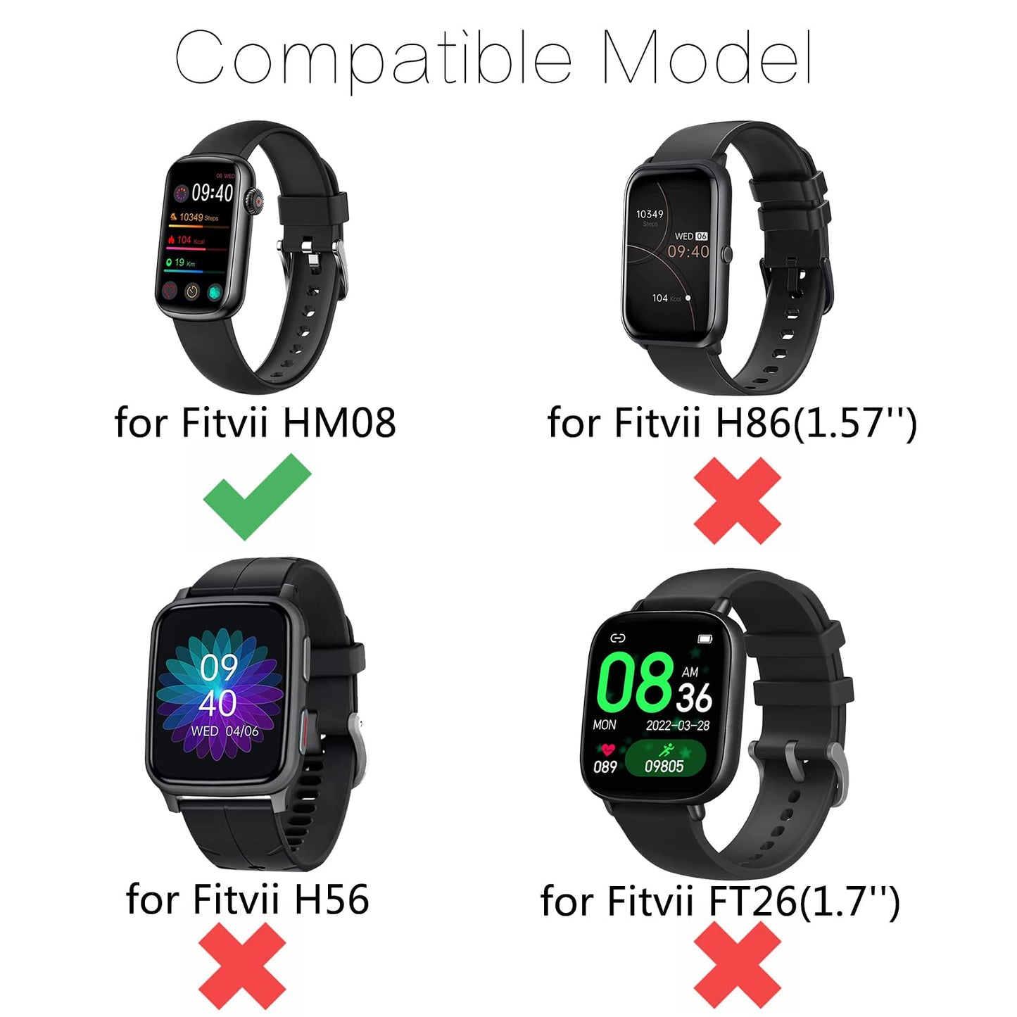 Watch Band Compatible for FITVII HM08 Fitness Tracker Watch Bands, Replacement Metal Strap for FITVII HM08 Smart Watche Wristband Adjustable Stainless Steel Loop (Rose Gold)