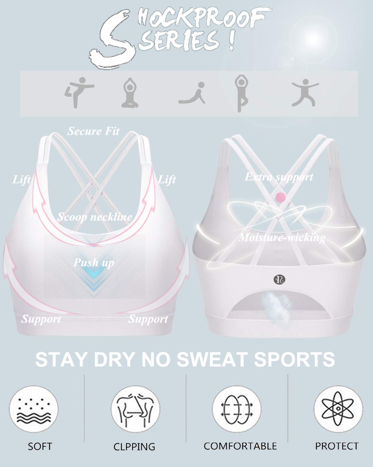 RUNNING GIRL Strappy Sports Bra for Women, Sexy Crisscross Back Medium Support Yoga Bra with Removable Cups(WX2354 White,XS)