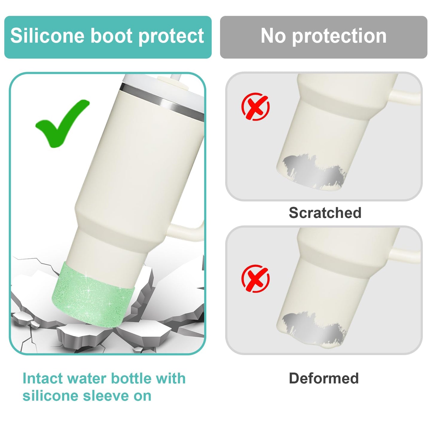 Upgrade 2PCS Protective Silicone Boot Bumper for Stanley Quencher Adventure 40oz 30oz IceFlow 20oz 30oz Tumbler, Water Bottle Bottom Sleeve Cover Accessories for Stanley Mug Cup(Glitter Green)