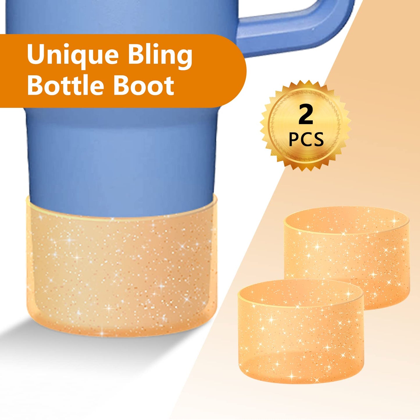 WUQID 2 Pack Bling Silicone Boot Compatible with Stanley Quencher Adventure 40oz & Stanley IceFlow 20oz 30oz, Reduces Dents Protective Water Bottle Bottom Cover Sleeve Compatible with Stanley Tumbler