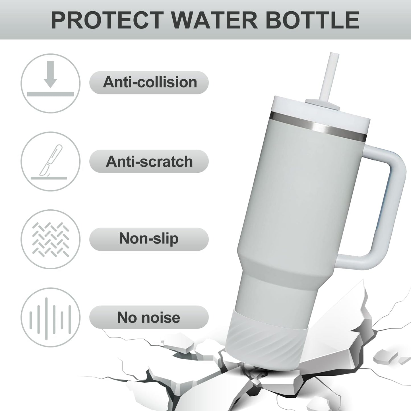 Affute Protective Silicone Boot for Stanley Quencher H2.0 40 oz & IceFlow Flip 20 oz 30 oz and hydroflask 12-24 oz, Anti-Slip Bottle Bottom Sleeve Cover (Fog)