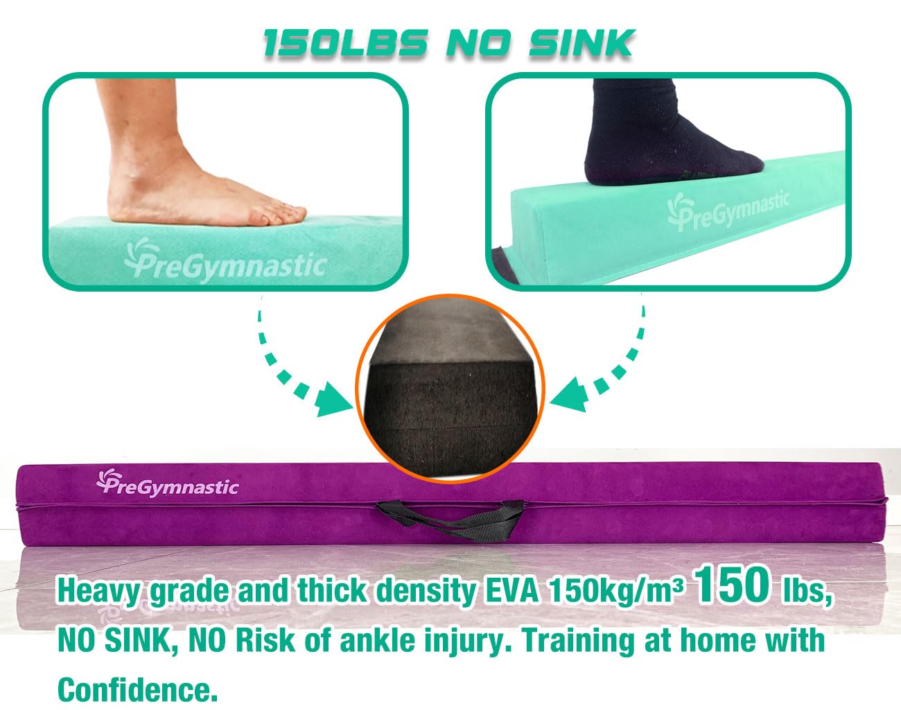 PreGymnastic 6FT/8FT/9.5FT Folding Balance Beam for Kids 3-12,Foldable Gymnastics Floor Beam-Extra Firm Suede Cover with Carry Bag for Home-Gym Equipment for Toddler Teenage (Mint Green, 6FT)