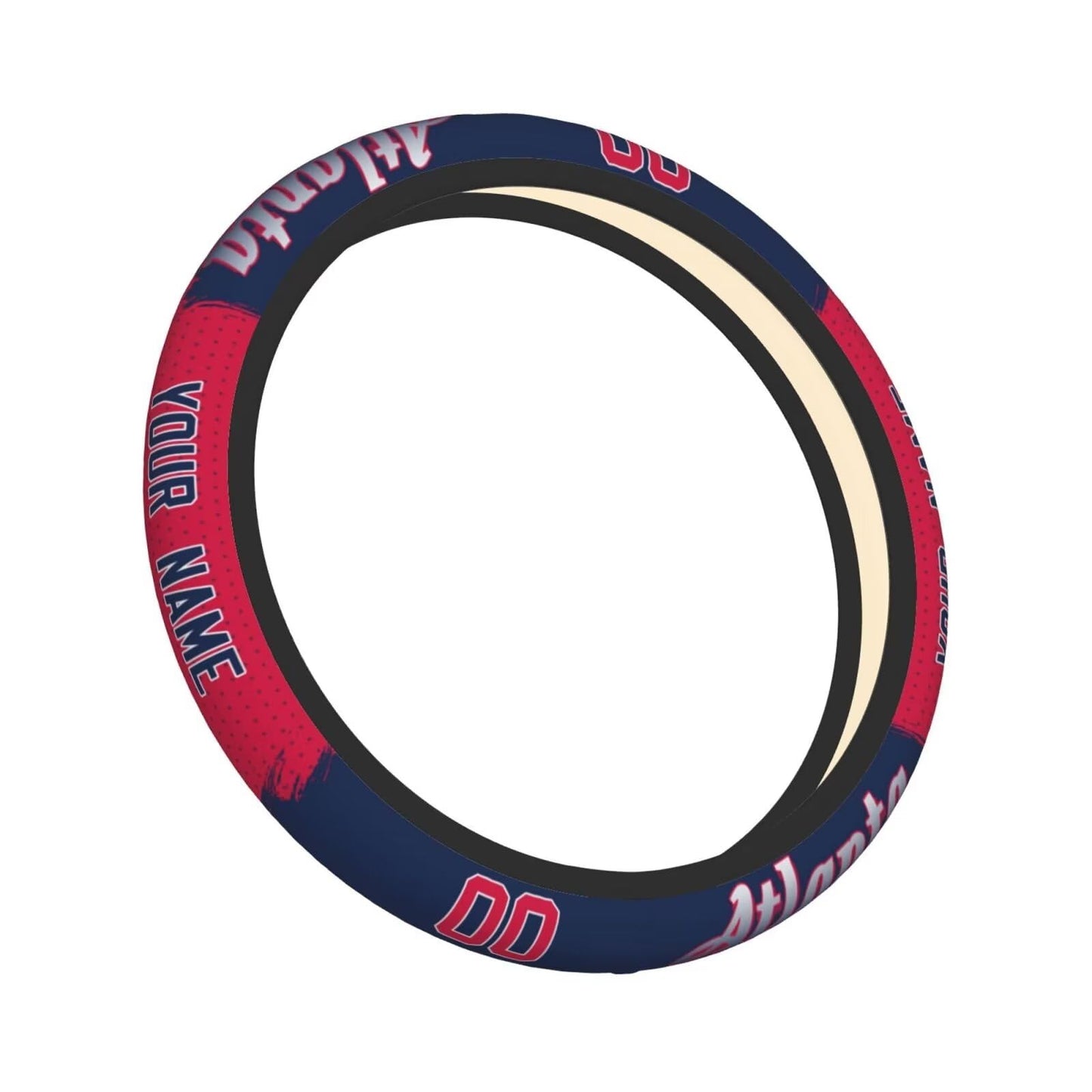 Atlanta Custom Car Steering Wheel Covers,Personalized Name and Number,Anti Slip Elasticity Baseball Car Accessories,Universal 15 Inch Fit Suit for Most Car,SUV,ATV,Truck.