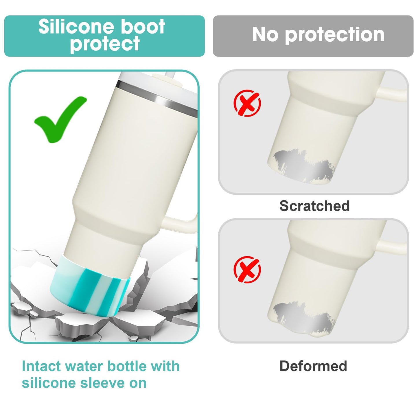 Upgrade 2PCS Protective Silicone Boot Bumper for Stanley Quencher Adventure 40oz 30oz IceFlow 20oz 30oz Tumbler, Water Bottle Bottom Sleeve Cover Accessories for Stanley Mug Cup(Cyan+White)