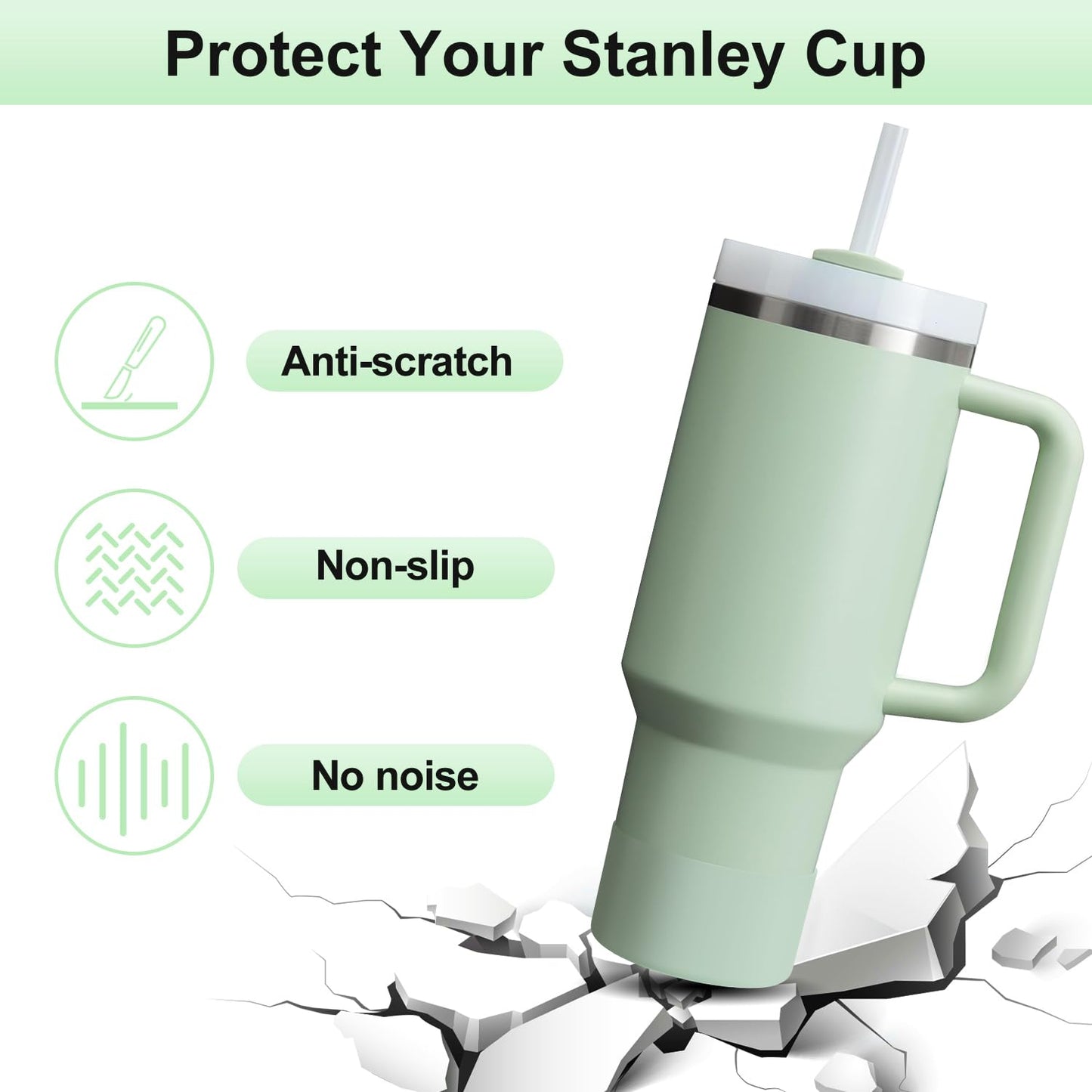 Affute Protective Silicone Boot for Stanley Quencher H2.0 40 30 20 oz & IceFlow Flip 30 20 oz, BPA Free Anti-Noise Anti-Scratch, Stanley Cup Protector Sleeve Cover Boot (Matcha Cream)