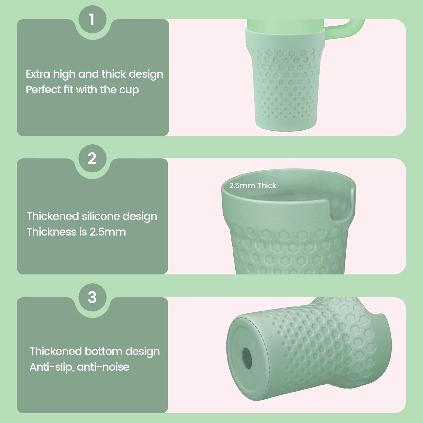 Thxbag Silicone Boot for Stanley Cup 30oz / 20oz, Boot Sleeve Cover Fit with Stanley H2.0 and Quencher Adventure Tumbler Accessories (30 oz / 20 oz,Light Green)