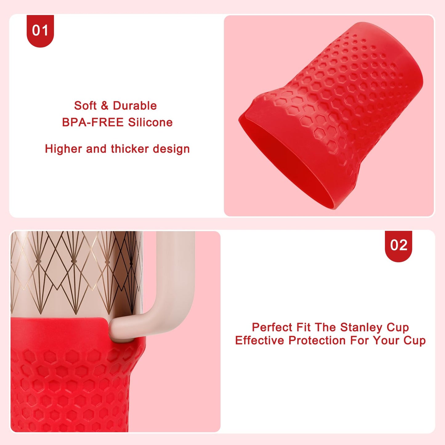 Thxbag Silicone Boot for Stanley Cup 30oz / 20oz, Red Tall Rubber Cup Bottom Protector for Stanley Quencher H2.0 FlowState Tumbler 30oz & Adventure Quencher Tumbler (30 oz & 20 oz, Magenta)