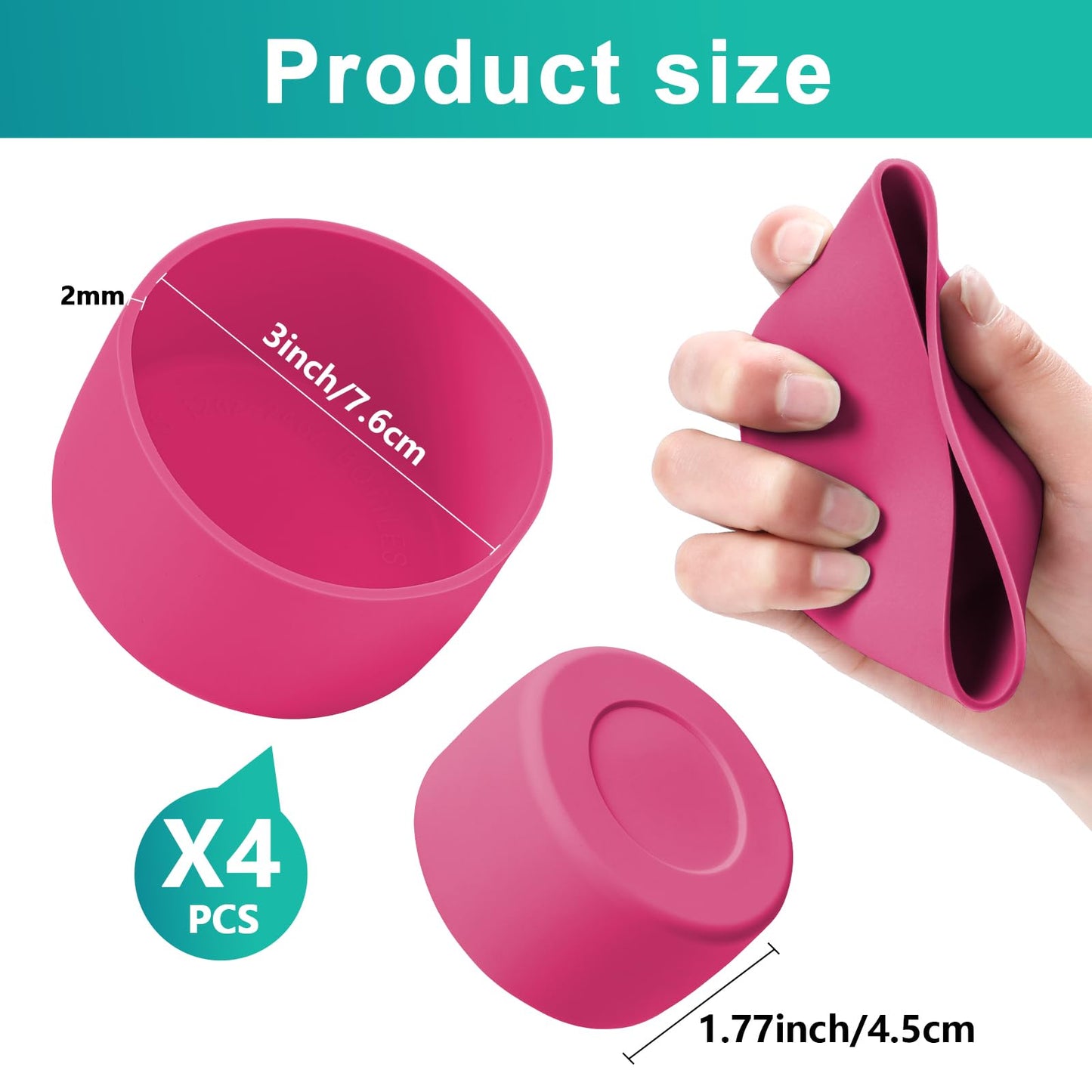 4Pack Silicone Boot for Stanley 40oz Quencher Adventure &Stanley IceFlow 30oz 20oz &Hydro Flask 12-40oz, Protective Cup Bottom Sleeve Cover Compatible with Stanley Cup Accessories (Rose Red)