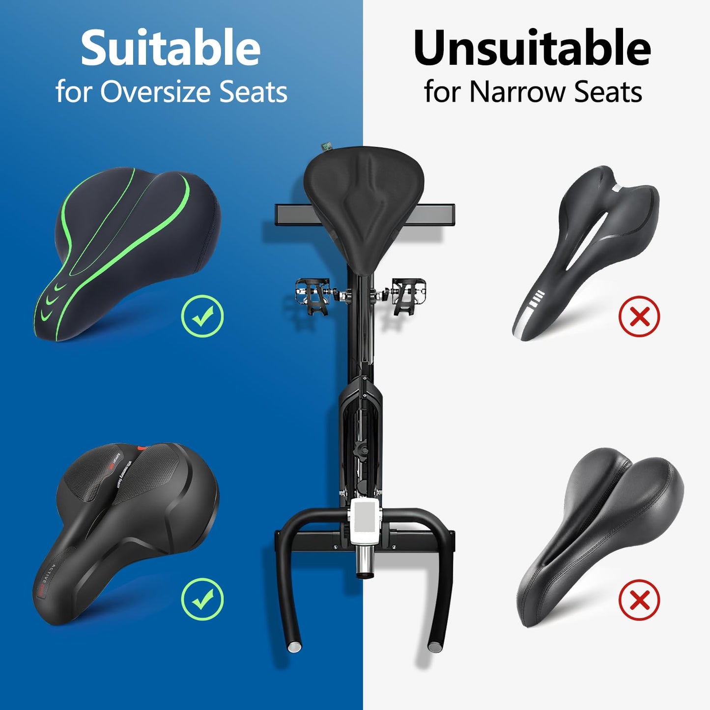 Zacro Bike Seat Cushion - Padded Gel Bike Seat Cover, Compatible with Peloton, Adjustable for Men & Womens Comfort on Stationary Exercise, Mountain and Road Bicycle Seats