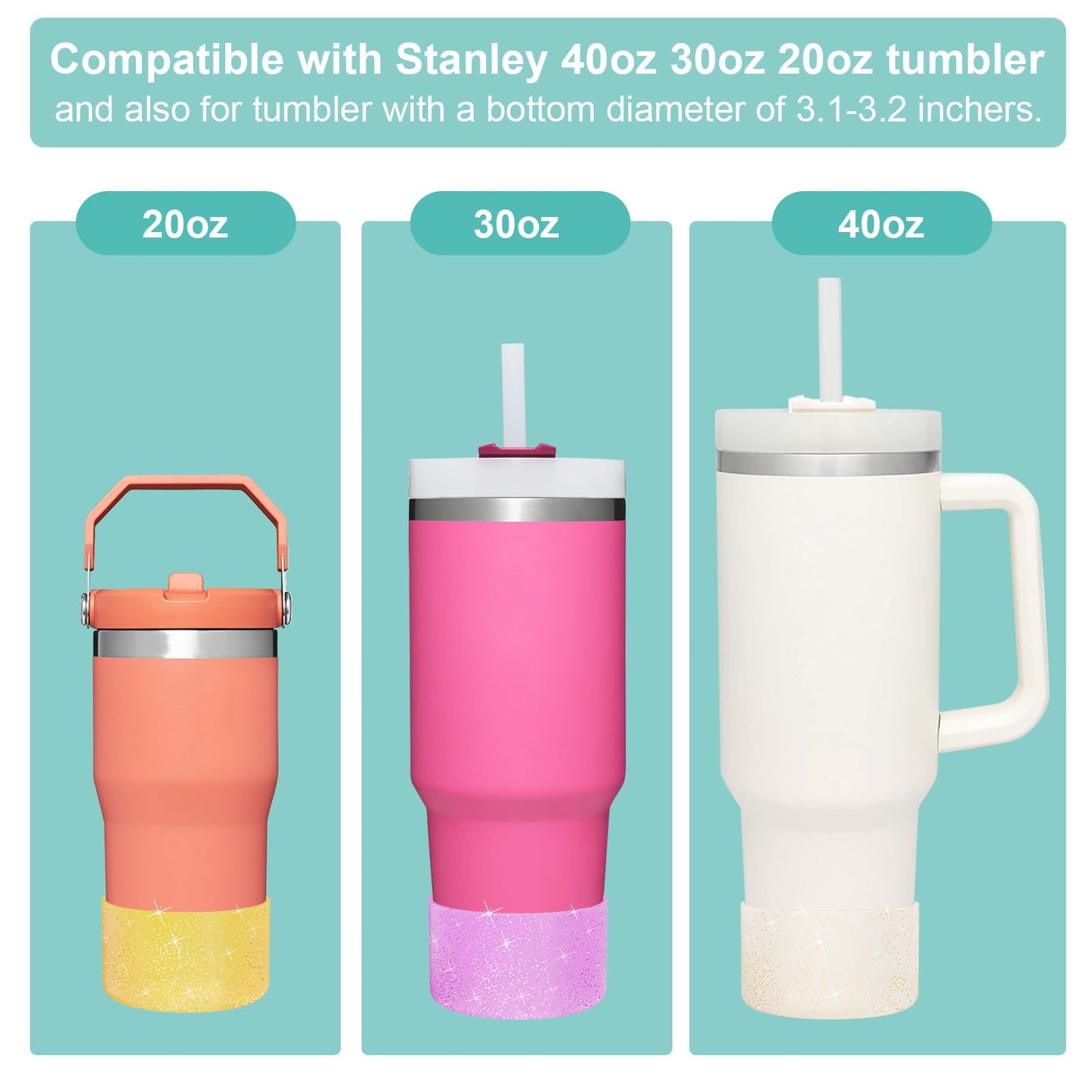 Upgrade 2PCS Protective Silicone Boot Bumper for Stanley Quencher Adventure 40oz 30oz IceFlow 20oz 30oz Tumbler, Water Bottle Bottom Sleeve Cover Accessories for Stanley Mug Cup(Glitter Orange)