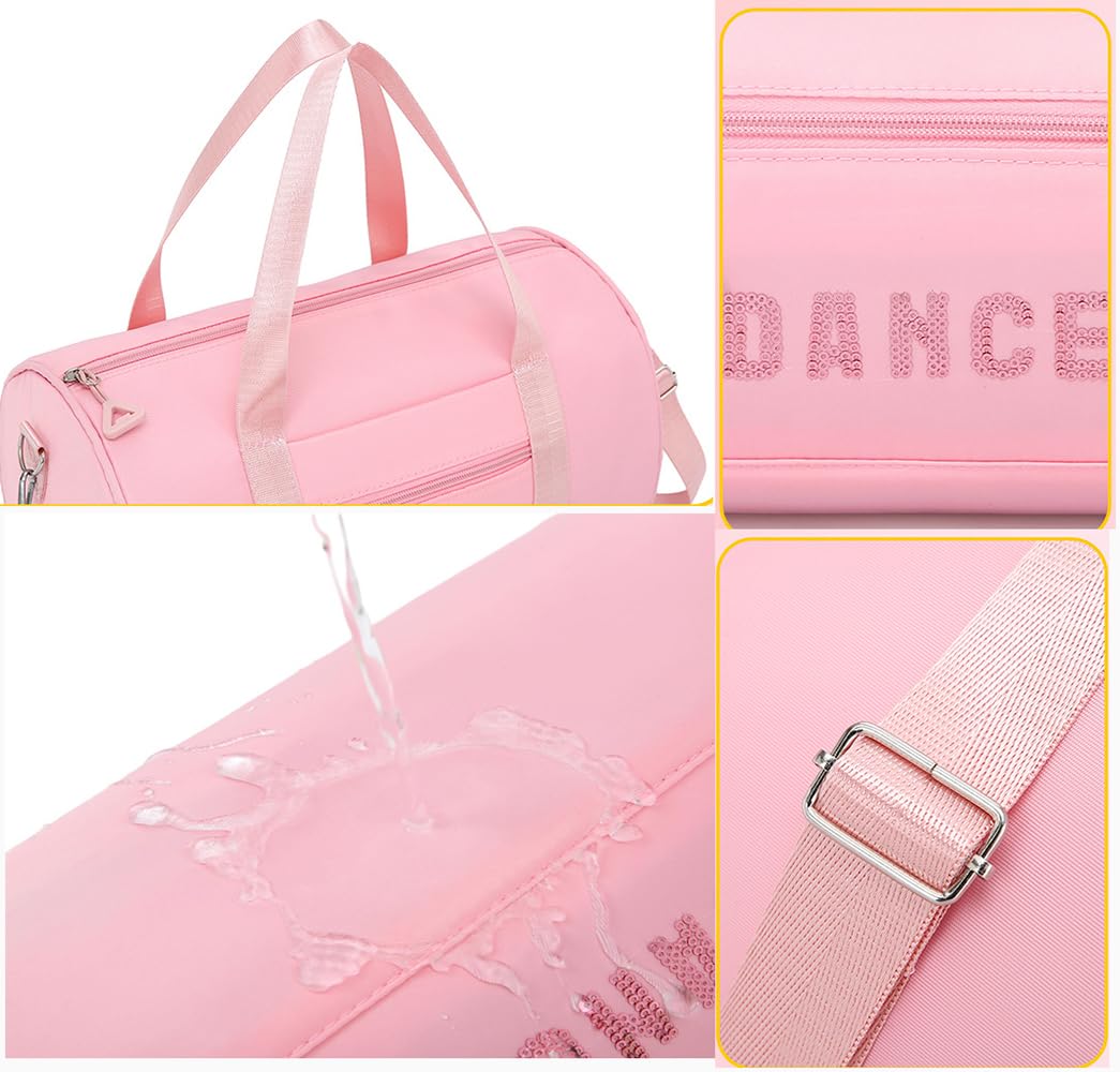HYOOG Dance bags for kids Lightweight Cute Ballet Dance Bag Gym Travel Duffle Bag for Girls Tutu Dress Bag 3-6 Year Olds (Pink-sequins)