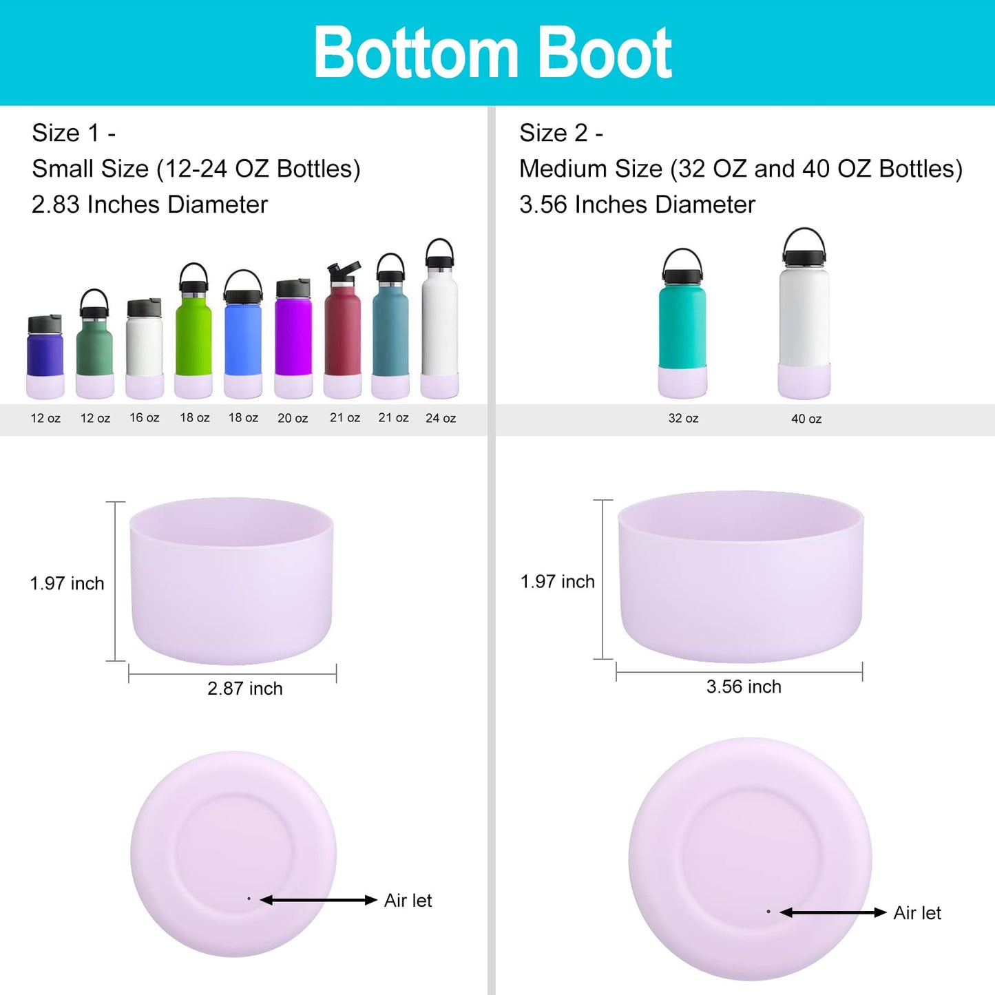 DBIW Boot for Hydro Flask 12-40 OZ Water Bottle/Stanley Tumbler, Bottom Boots for Hydroflask Sports Water Bottles, Silicone Bottom Cover Sleeve (Light Purple, Fits Hydroflask 32 40 oz Bottles)