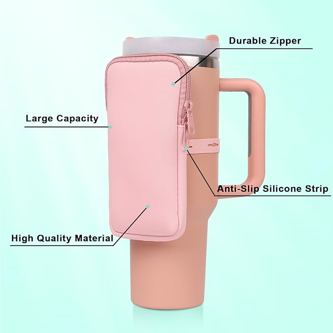 MLKSI Water Bottle Zipper Pouch for Stanley Cup Accessories, Two Layers Cute Storage Bags for Stanley Tumbler with Handle