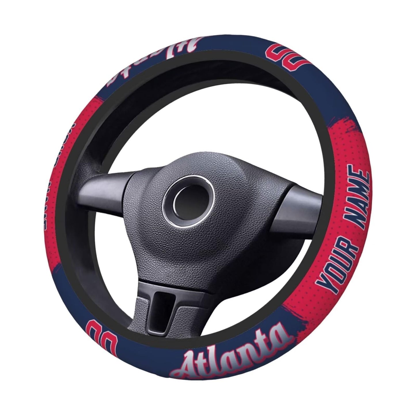 Atlanta Custom Car Steering Wheel Covers,Personalized Name and Number,Anti Slip Elasticity Baseball Car Accessories,Universal 15 Inch Fit Suit for Most Car,SUV,ATV,Truck.
