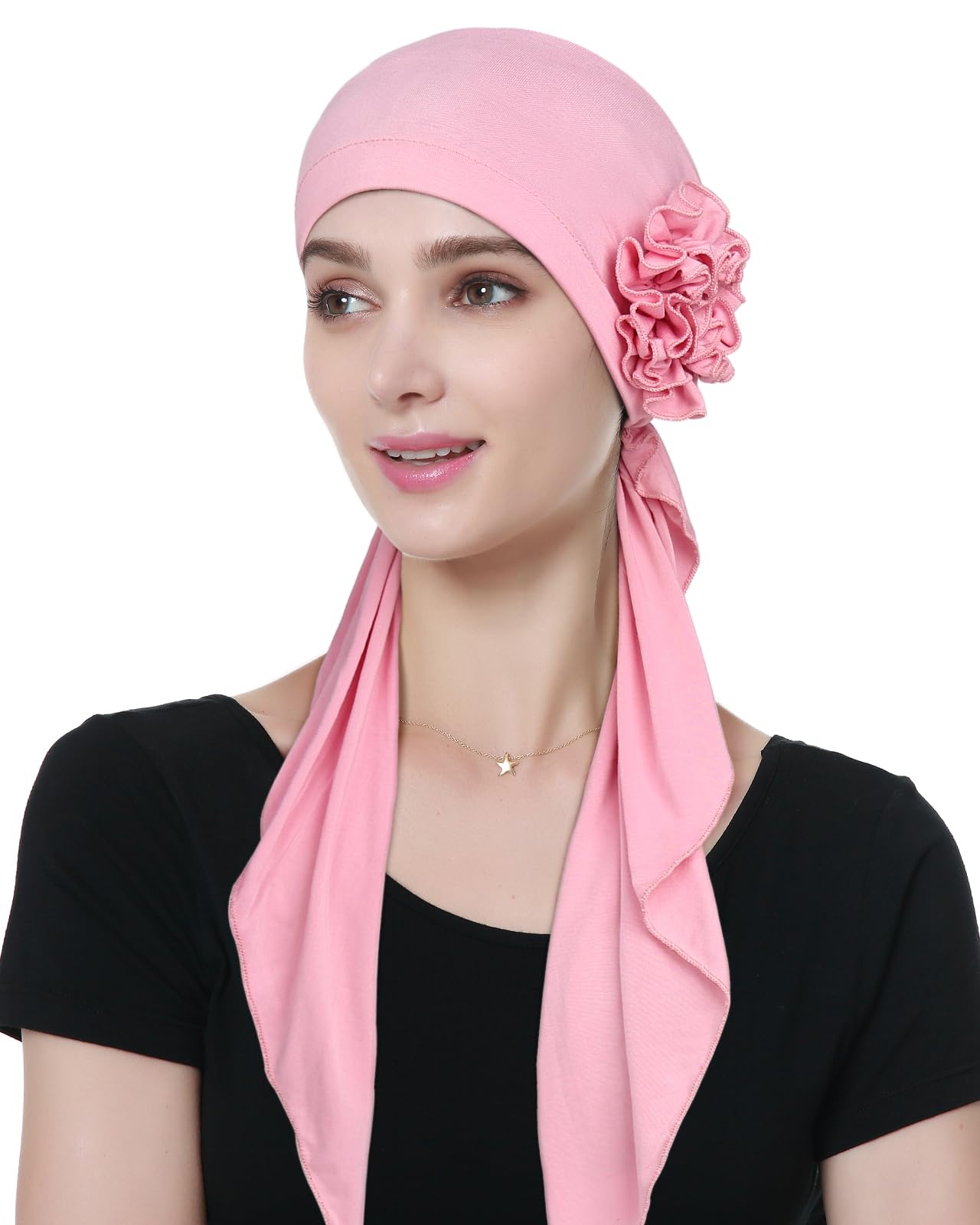 Womens Pre Tied Bandanas Soft Cancer Scarf Hair Cover Hat Pink