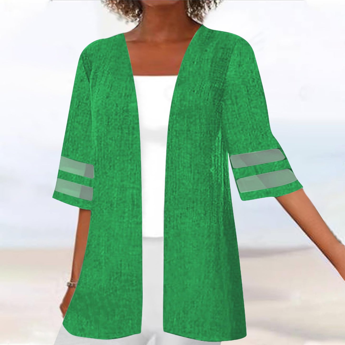 Aboser Chiffon Cover Up Summer Cardigans for Women Light Weight 3/4 Sleeve Cover Up Tops Fashion Solid Color Shrugs Boho Loose Fit Clothes Deal of the Day Prime Today Green