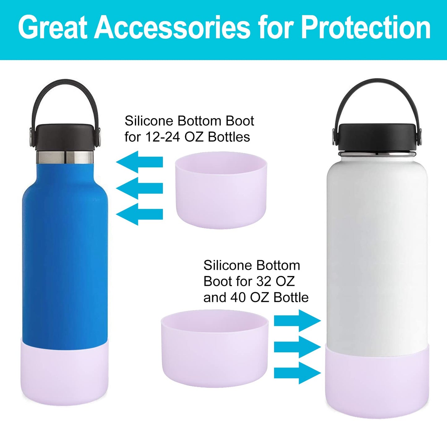 DBIW Boot for Hydro Flask 12-40 OZ Water Bottle/Stanley Tumbler, Bottom Boots for Hydroflask Sports Water Bottles, Silicone Bottom Cover Sleeve (Light Purple, Fits Hydroflask 32 40 oz Bottles)