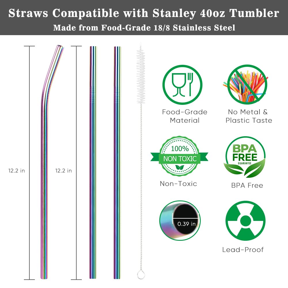3 in 1 Water Bottle Carrier Bag with Pouch Pocket fits Stanley 40 oz Tumbler, Water Bottle Holder with Strap for Stanley Cup Accessories with Stainless Steel Straws, Straw Cover, Spill Proof Stoppers