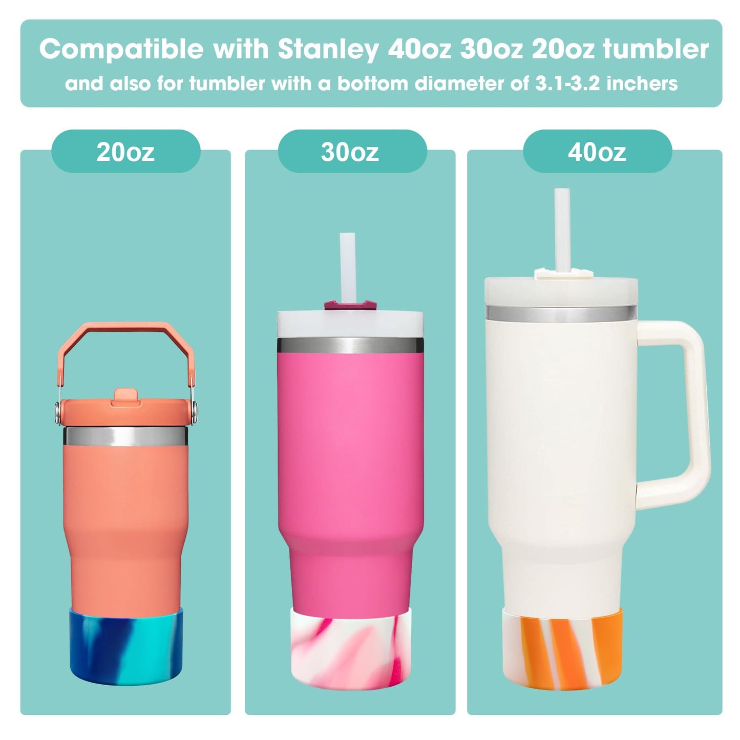 Upgrade 2PCS Protective Silicone Boot Bumper for Stanley Quencher Adventure 40oz 30oz IceFlow 20oz 30oz Tumbler, Water Bottle Bottom Sleeve Cover Accessories for Stanley Mug Cup(Rose Red+White)