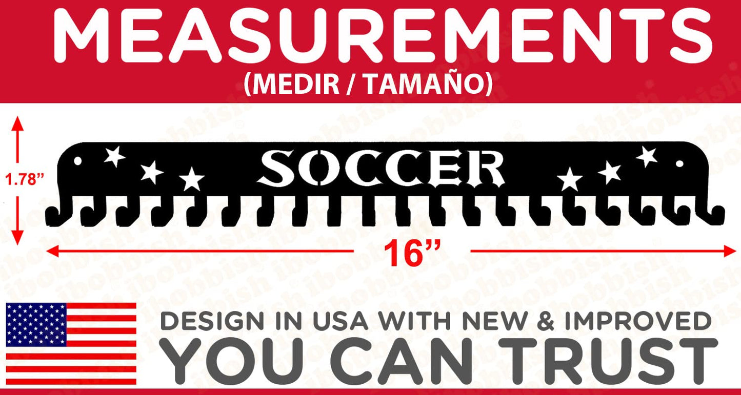 Soccer Sports Medal Holder Hanger Display Rack with 20 Hooks,Soccer Medal Holder For Wall with 16inchL,sports medal hanger display Upgraded Soccer Medal Holder with Simple Design For Girls & Boys