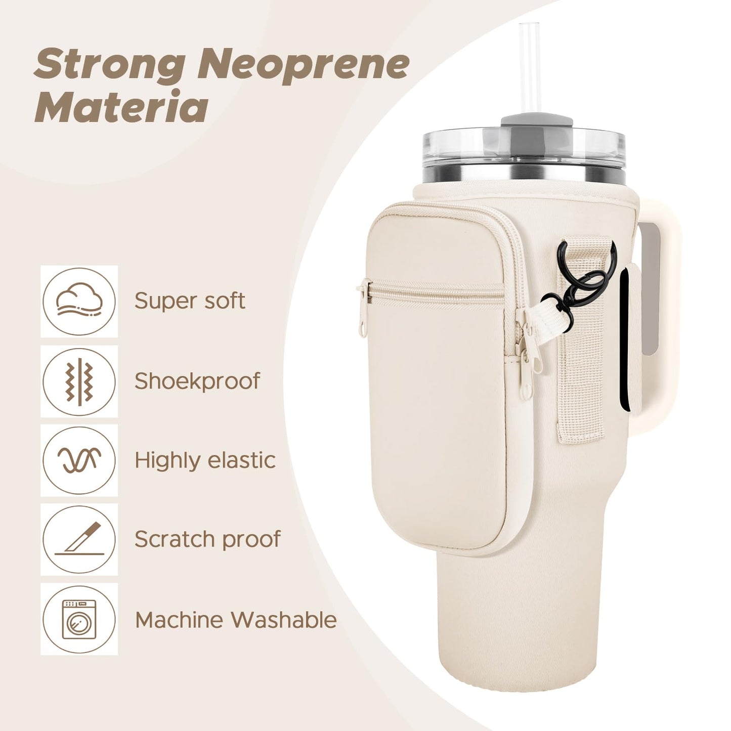Watter Bottle Carrier Bag with Detachable Pocket Compatible with Stanley& Simple Morden 40oz Tumbler with Handle,Water Cup Holder with Adjustable Shoulder Strap& Carabiner for Stanley Cup Accessories