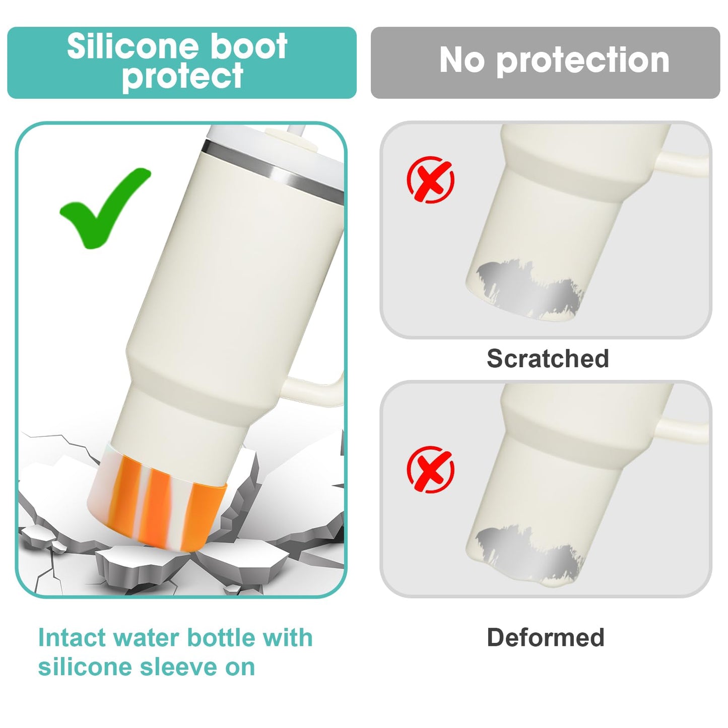 Upgrade 2PCS Protective Silicone Boot Bumper for Stanley Quencher Adventure 40oz 30oz IceFlow 20oz 30oz Tumbler, Water Bottle Bottom Sleeve Cover Accessories for Stanley Mug Cup(Orange+White)
