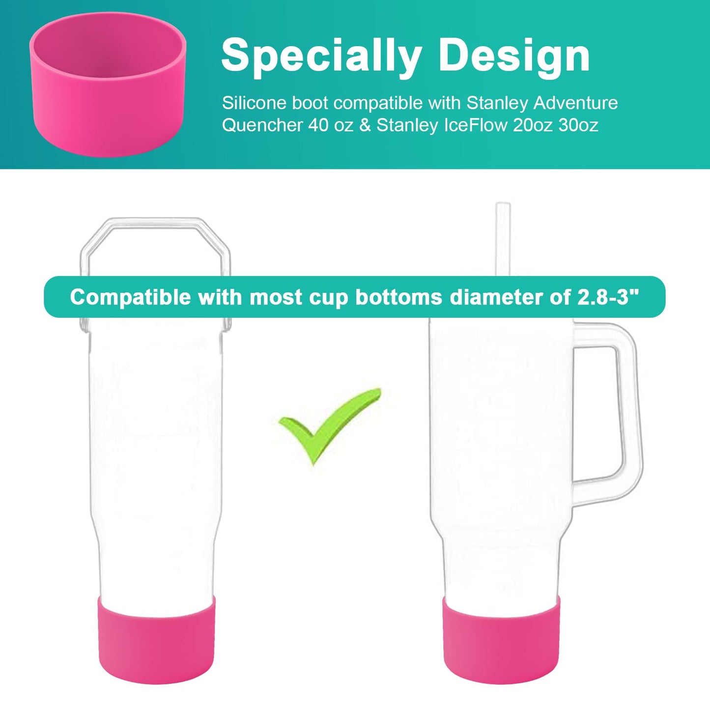 4Pack Silicone Boot for Stanley 40oz Quencher Adventure &Stanley IceFlow 30oz 20oz &Hydro Flask 12-40oz, Protective Cup Bottom Sleeve Cover Compatible with Stanley Cup Accessories (Rose Red)