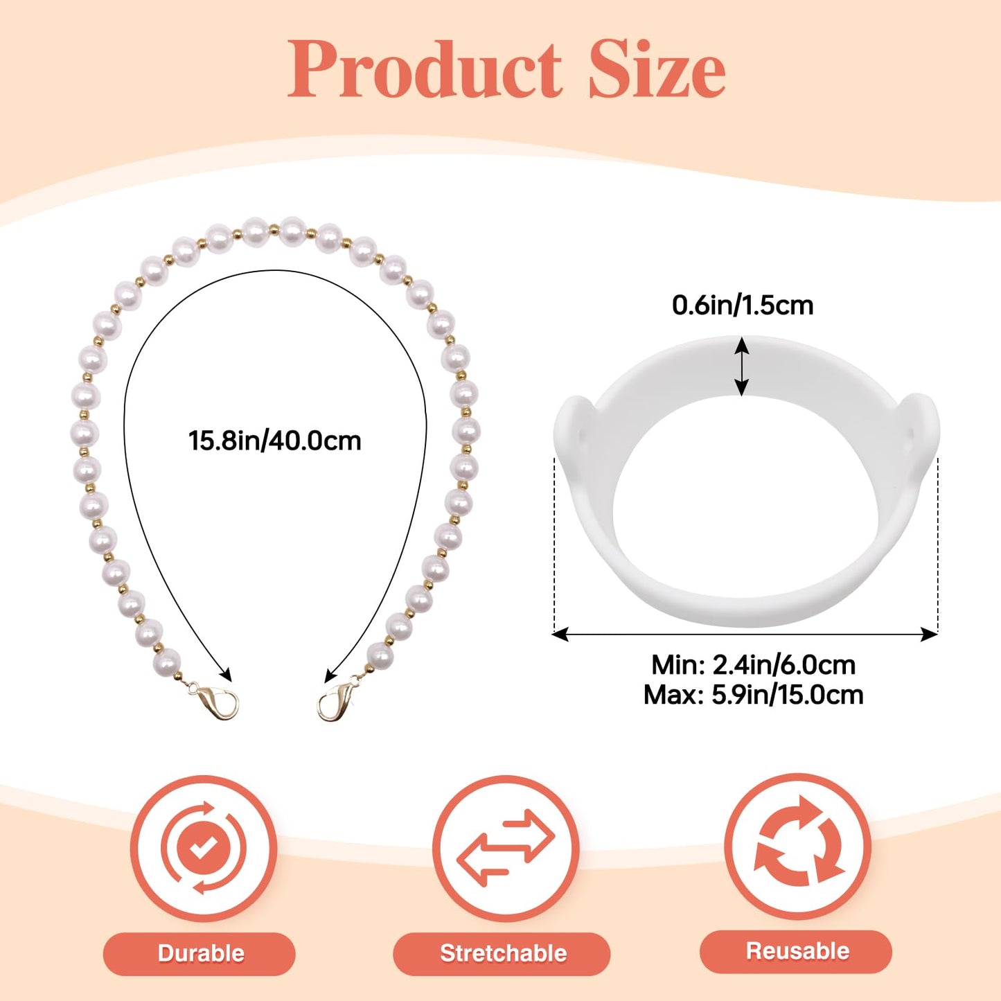 Lingdeer Water Bottle Handle with Lip Balm Holder, Pearl Water Bottle Sling Holder Lanyard, Carrier with Strap, Fits Most 8-40oz Bottles, Compatible with Stanley Cup Accessories