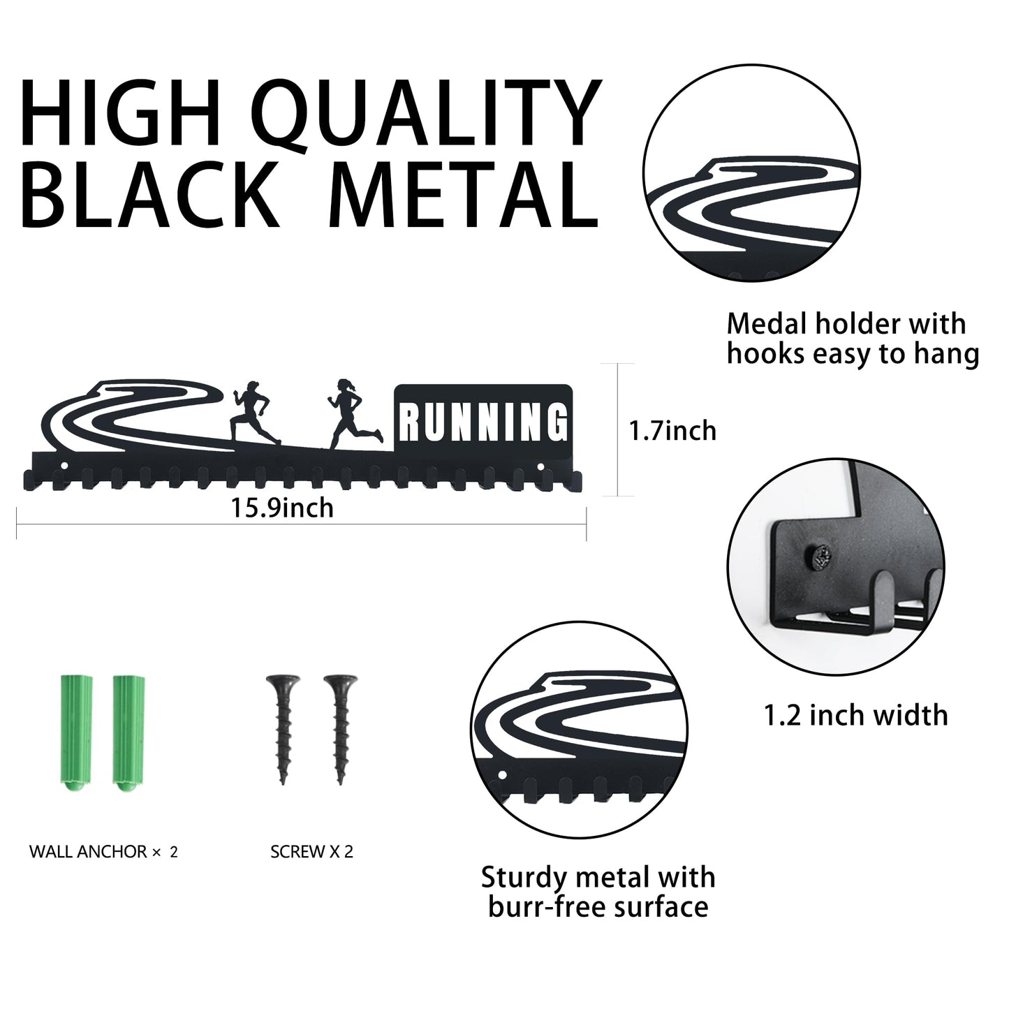 Goutoports Medal Holder Display Hanger Rack Frame for Sport Race Runner-Running Medal Hanger Display-Sturdy Black Steel Metal Over 60 Medals Easy to Install-HOL37