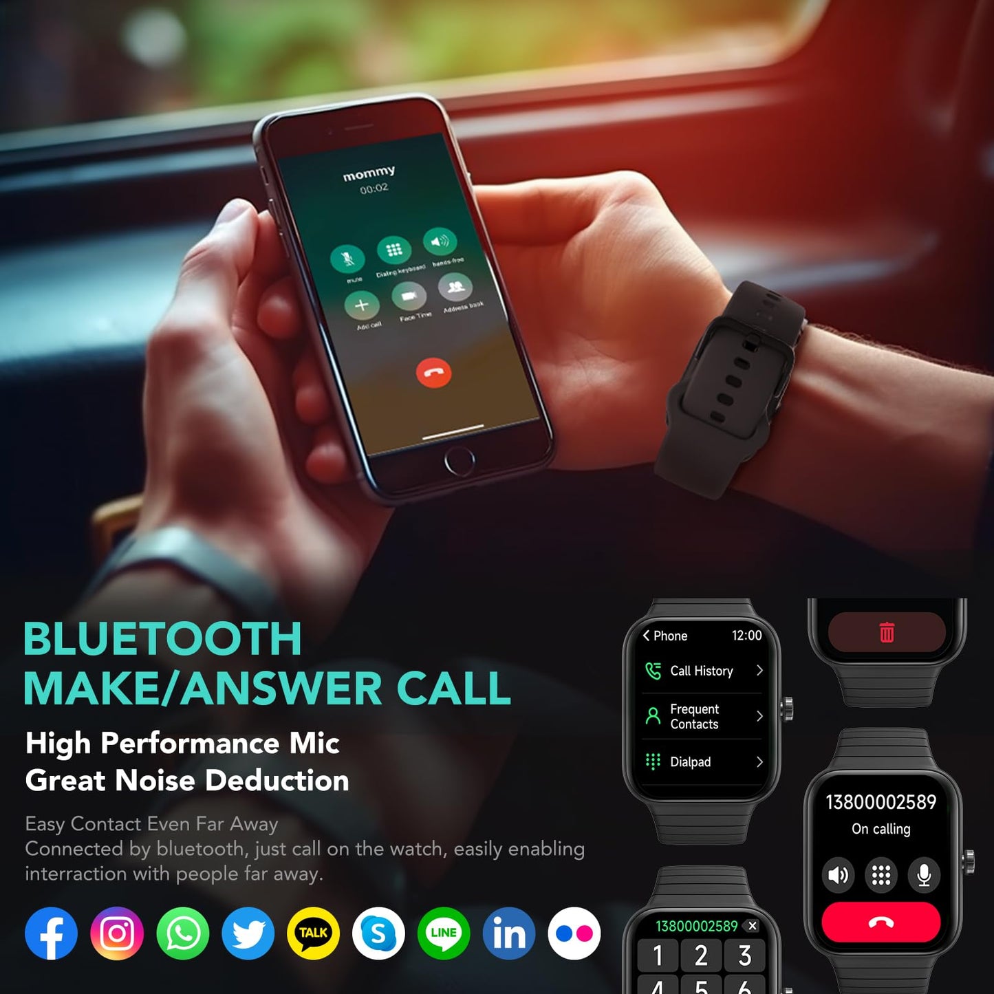 SKG Smart Watch for Men Women (Answer/Make Call), Alexa Built-in, Extra Black Band, 100+ Sports 1.8" Fitness Tracker with Heart Rate SpO2 Monitor, IP68 Smartwatch for Android iPhone, V7 Cyber Black