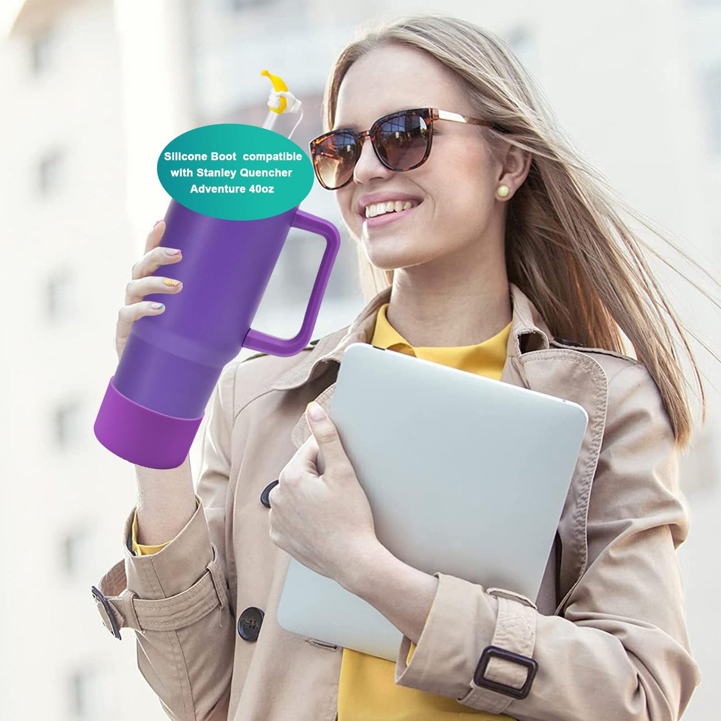 4Pack Silicone Boot for Stanley 40oz Quencher Adventure &Stanley IceFlow 30oz 20oz &Hydro Flask 12-40oz, Protective Cup Bottom Sleeve Cover Compatible with Stanley Cup Accessories (Purple)