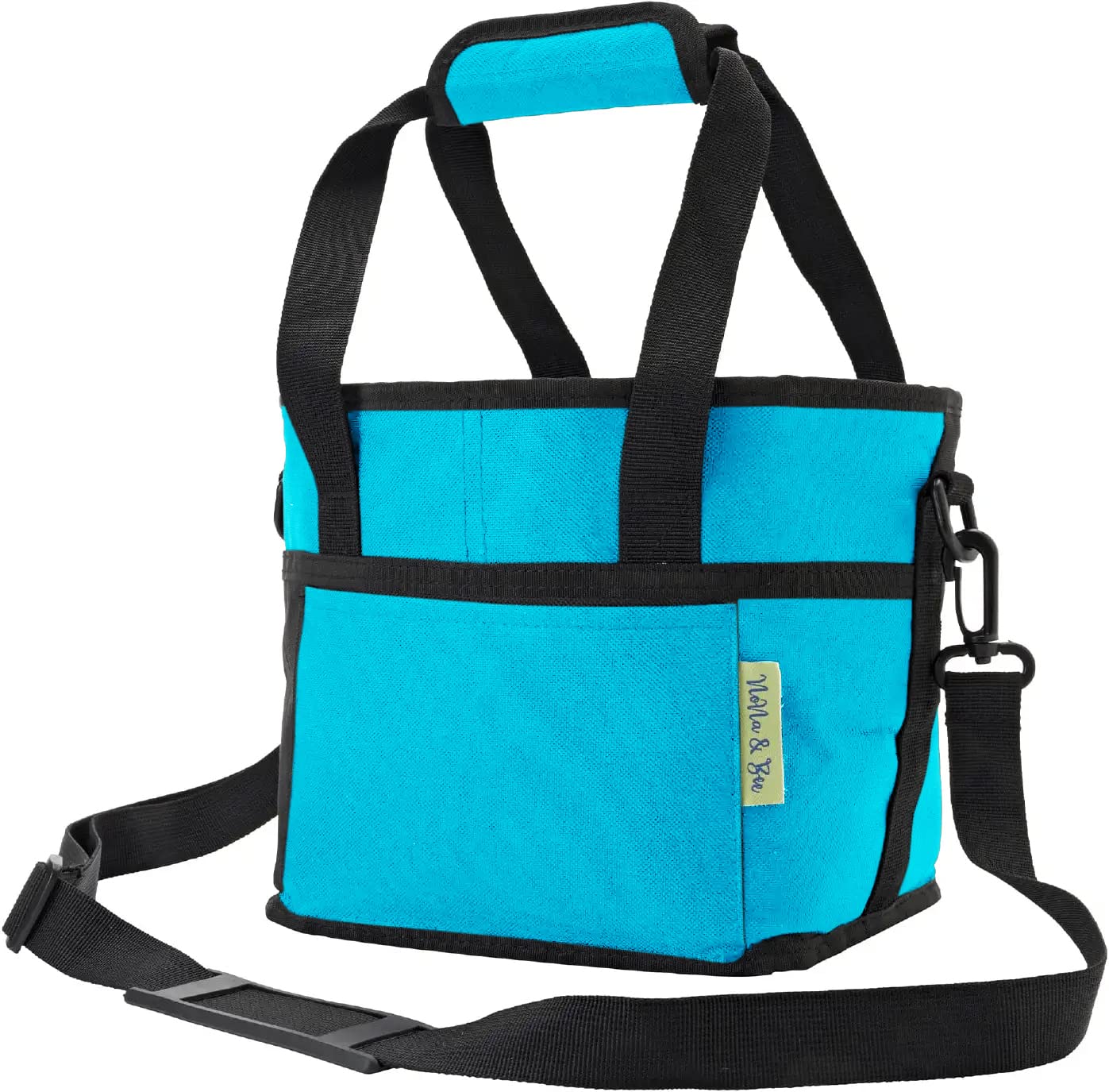 4 Water Bottle Holder with Strap | Family Size 4 Compartment Drink Bag, Multiple Tumbler Carrier Caddy | Adjustable Fits Large & Small Drinks | Hands Free, Won't Tip Over in Car (Blue)