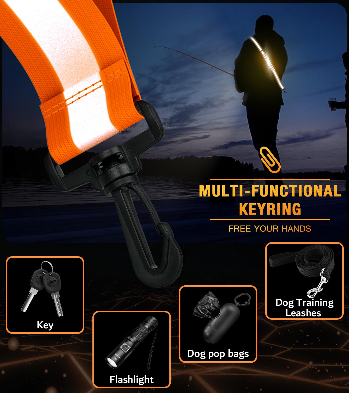 LED Reflective Running Gear High Visibility Reflective Belt Sash with Armband for Walking at Night,Adjustable Running Safety Gear Light Up Running Belt for Runners Walkers Men Women (Orange)