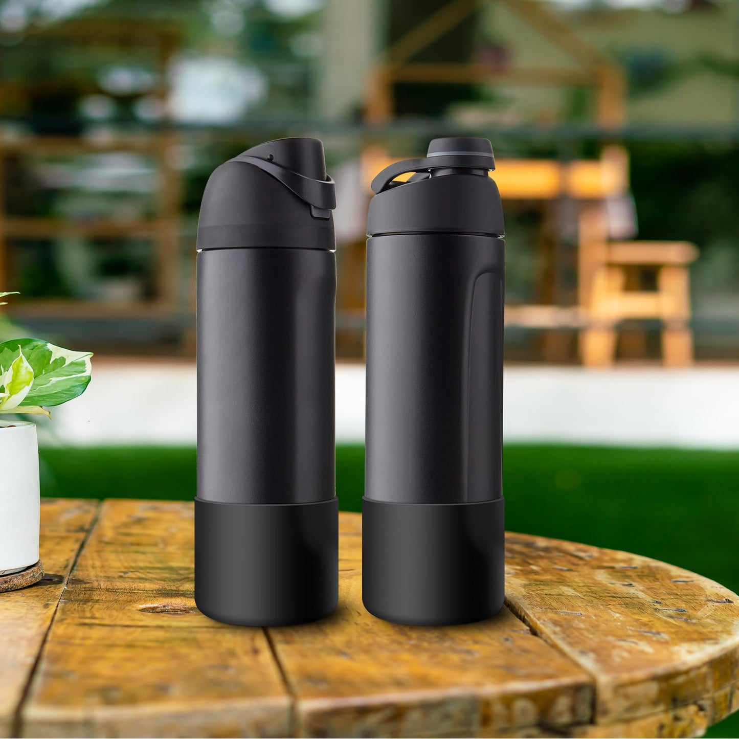 Alwenid 2PCS Silicone Water Bottle Boot for Owala 24 Oz, Anti-Slip Protective Sleeve Bottom Bumper Protector for FreeSip, Twist, and Flip Stainless Steel Water Bottles (Black)
